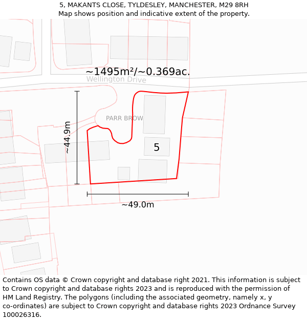 5, MAKANTS CLOSE, TYLDESLEY, MANCHESTER, M29 8RH: Plot and title map