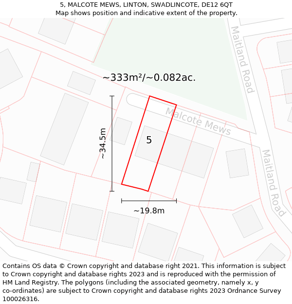 5, MALCOTE MEWS, LINTON, SWADLINCOTE, DE12 6QT: Plot and title map