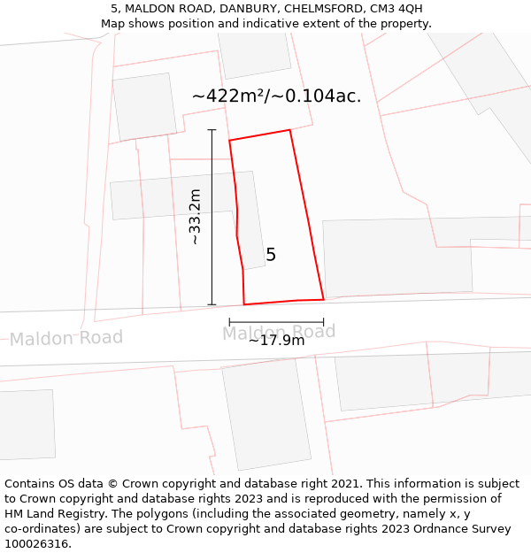 5, MALDON ROAD, DANBURY, CHELMSFORD, CM3 4QH: Plot and title map