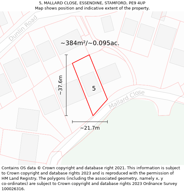 5, MALLARD CLOSE, ESSENDINE, STAMFORD, PE9 4UP: Plot and title map