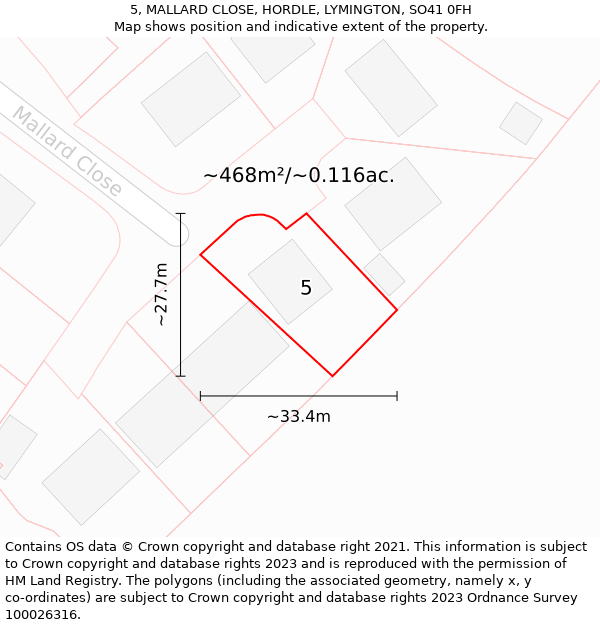 5, MALLARD CLOSE, HORDLE, LYMINGTON, SO41 0FH: Plot and title map