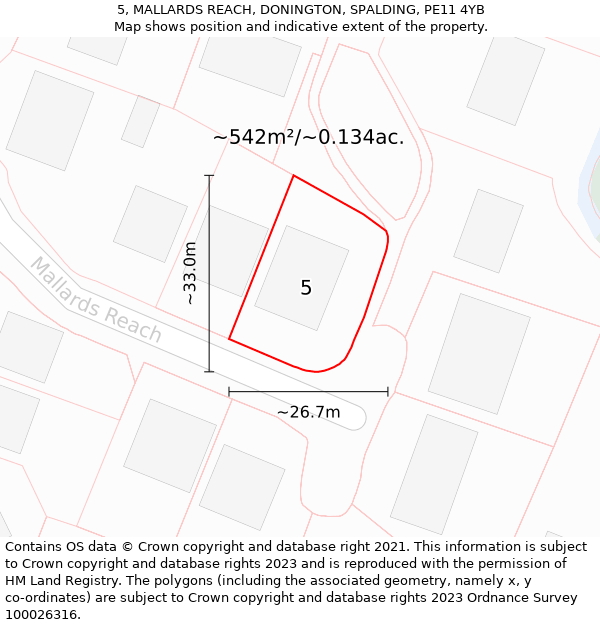 5, MALLARDS REACH, DONINGTON, SPALDING, PE11 4YB: Plot and title map