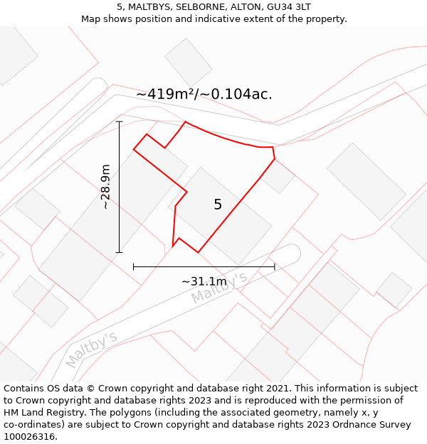 5, MALTBYS, SELBORNE, ALTON, GU34 3LT: Plot and title map