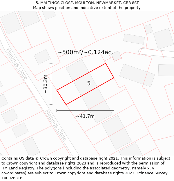 5, MALTINGS CLOSE, MOULTON, NEWMARKET, CB8 8ST: Plot and title map