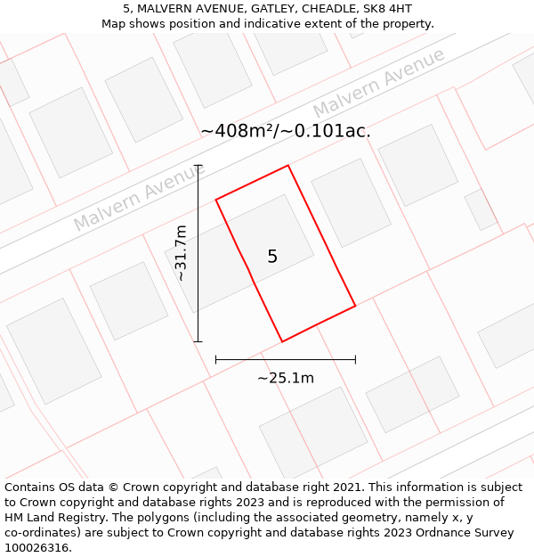 5, MALVERN AVENUE, GATLEY, CHEADLE, SK8 4HT: Plot and title map