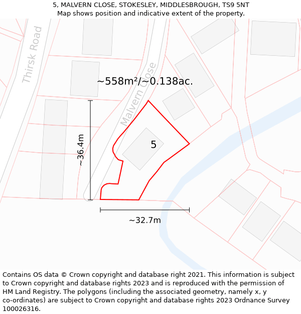 5, MALVERN CLOSE, STOKESLEY, MIDDLESBROUGH, TS9 5NT: Plot and title map