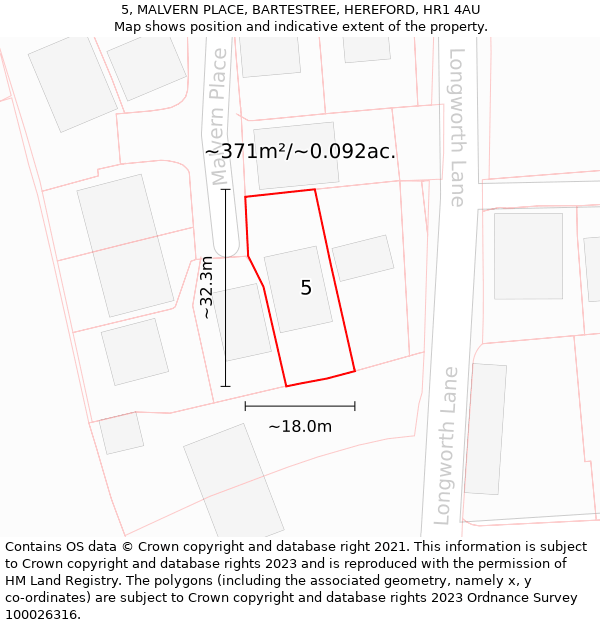 5, MALVERN PLACE, BARTESTREE, HEREFORD, HR1 4AU: Plot and title map