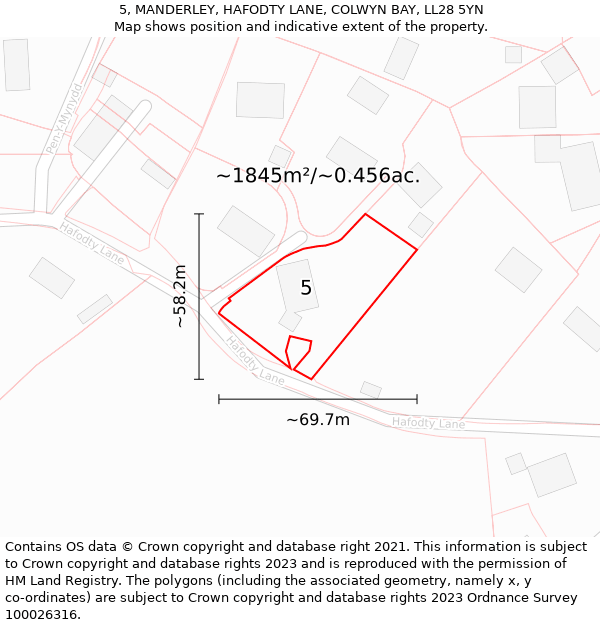 5, MANDERLEY, HAFODTY LANE, COLWYN BAY, LL28 5YN: Plot and title map