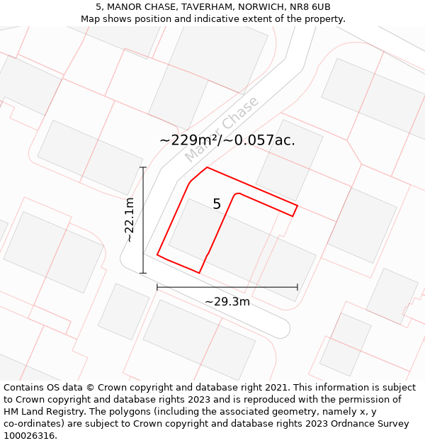 5, MANOR CHASE, TAVERHAM, NORWICH, NR8 6UB: Plot and title map