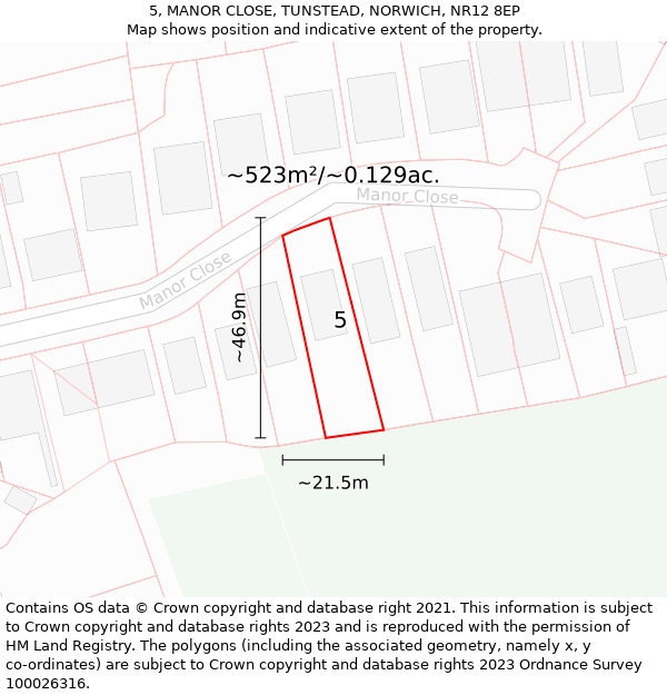 5, MANOR CLOSE, TUNSTEAD, NORWICH, NR12 8EP: Plot and title map