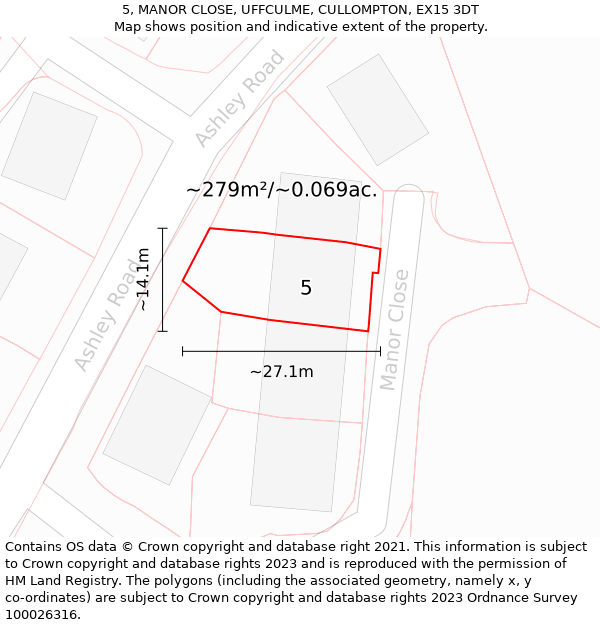 5, MANOR CLOSE, UFFCULME, CULLOMPTON, EX15 3DT: Plot and title map