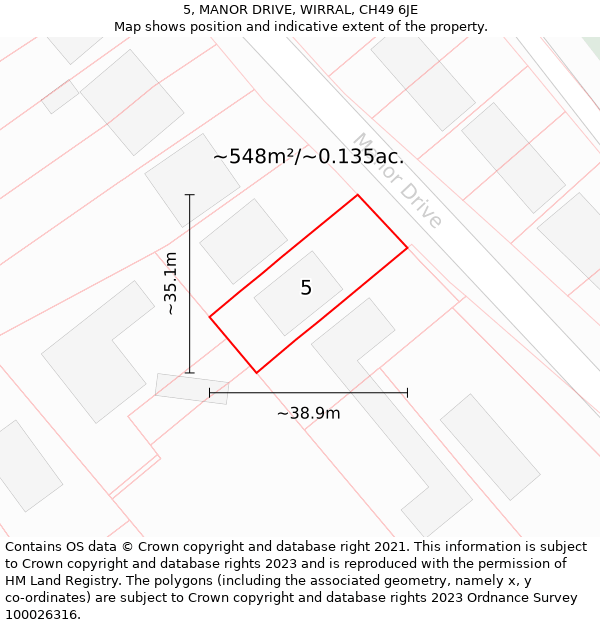 5, MANOR DRIVE, WIRRAL, CH49 6JE: Plot and title map