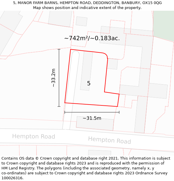 5, MANOR FARM BARNS, HEMPTON ROAD, DEDDINGTON, BANBURY, OX15 0QG: Plot and title map