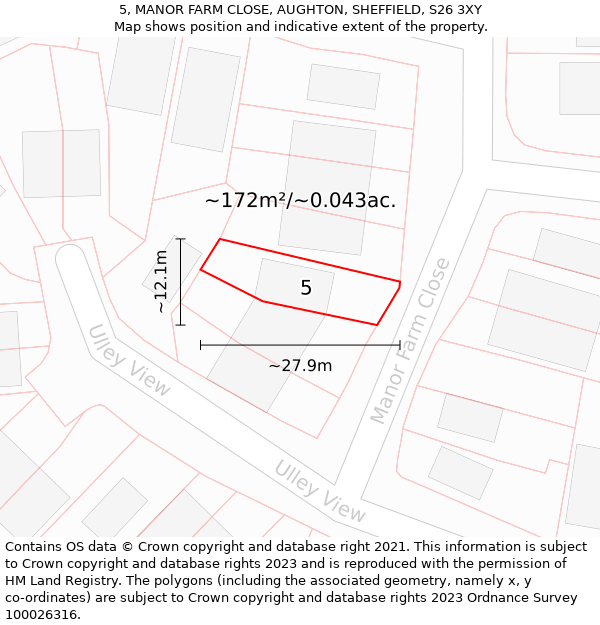 5, MANOR FARM CLOSE, AUGHTON, SHEFFIELD, S26 3XY: Plot and title map