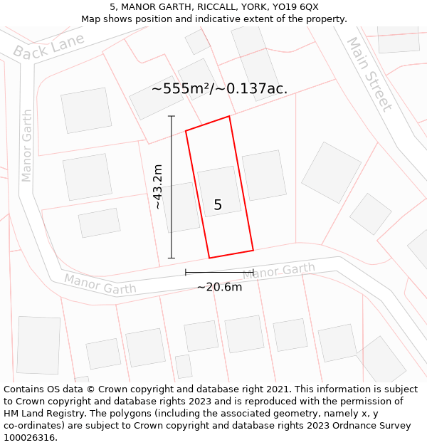 5, MANOR GARTH, RICCALL, YORK, YO19 6QX: Plot and title map