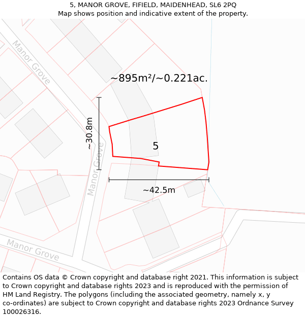 5, MANOR GROVE, FIFIELD, MAIDENHEAD, SL6 2PQ: Plot and title map