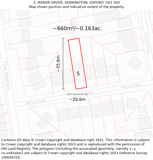 5, MANOR GROVE, KENNINGTON, OXFORD, OX1 5QY: Plot and title map