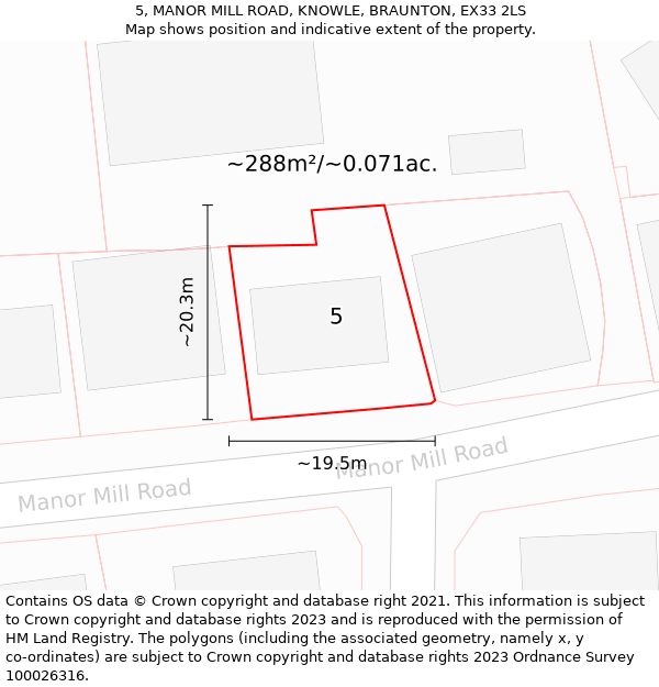 5, MANOR MILL ROAD, KNOWLE, BRAUNTON, EX33 2LS: Plot and title map