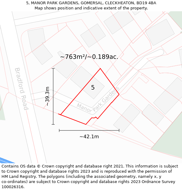 5, MANOR PARK GARDENS, GOMERSAL, CLECKHEATON, BD19 4BA: Plot and title map