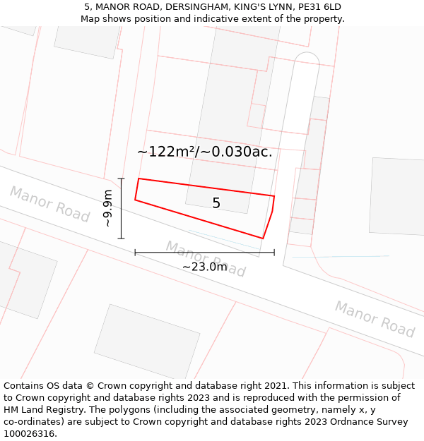 5, MANOR ROAD, DERSINGHAM, KING'S LYNN, PE31 6LD: Plot and title map