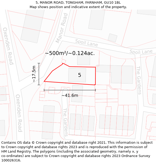 5, MANOR ROAD, TONGHAM, FARNHAM, GU10 1BL: Plot and title map