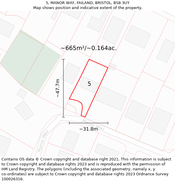 5, MANOR WAY, FAILAND, BRISTOL, BS8 3UY: Plot and title map