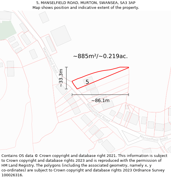 5, MANSELFIELD ROAD, MURTON, SWANSEA, SA3 3AP: Plot and title map