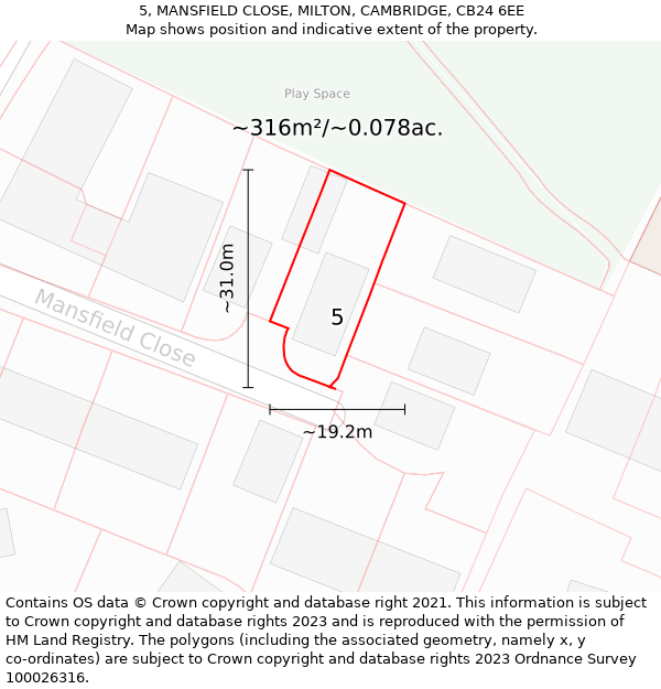 5, MANSFIELD CLOSE, MILTON, CAMBRIDGE, CB24 6EE: Plot and title map