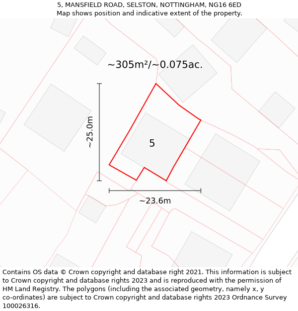 5, MANSFIELD ROAD, SELSTON, NOTTINGHAM, NG16 6ED: Plot and title map