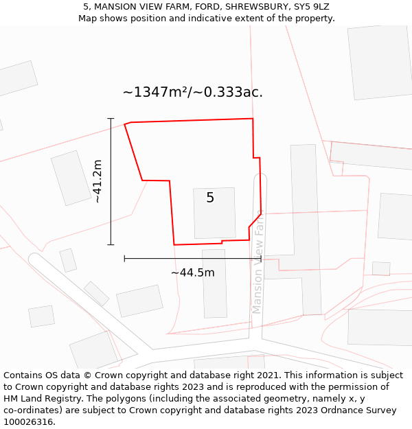 5, MANSION VIEW FARM, FORD, SHREWSBURY, SY5 9LZ: Plot and title map