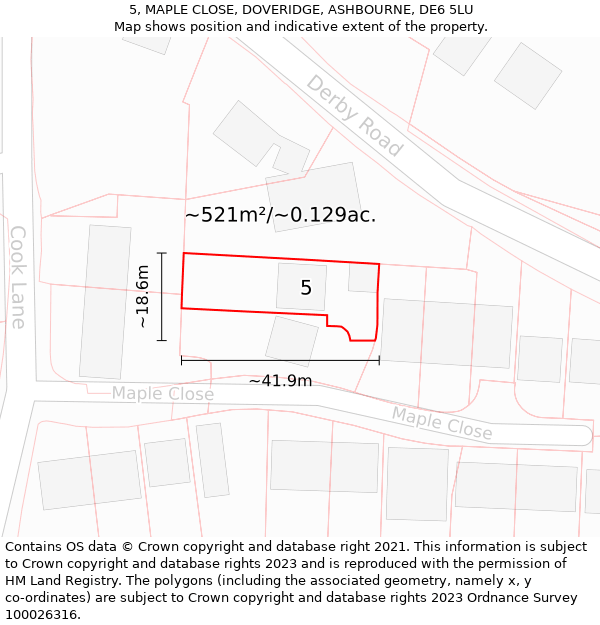 5, MAPLE CLOSE, DOVERIDGE, ASHBOURNE, DE6 5LU: Plot and title map