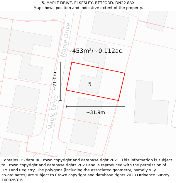 5, MAPLE DRIVE, ELKESLEY, RETFORD, DN22 8AX: Plot and title map