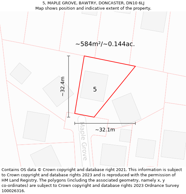 5, MAPLE GROVE, BAWTRY, DONCASTER, DN10 6LJ: Plot and title map