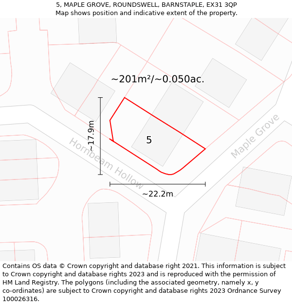 5, MAPLE GROVE, ROUNDSWELL, BARNSTAPLE, EX31 3QP: Plot and title map