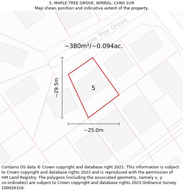 5, MAPLE TREE GROVE, WIRRAL, CH60 1UR: Plot and title map