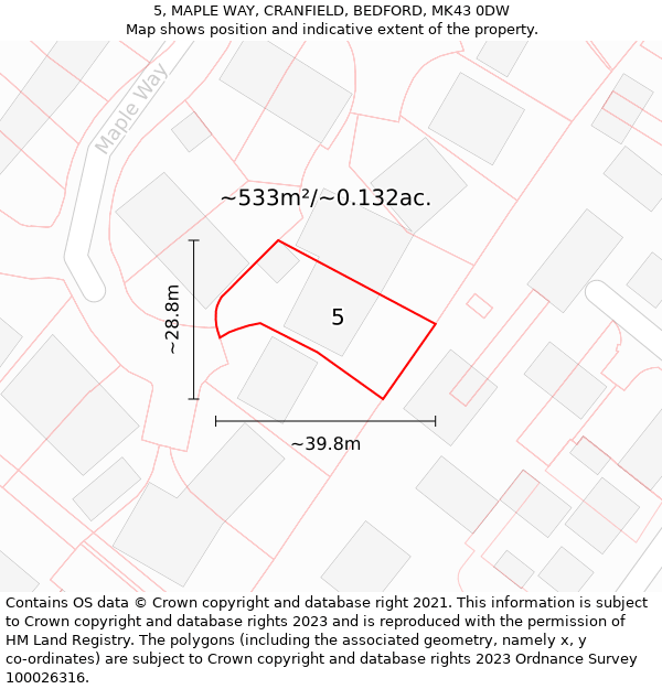 5, MAPLE WAY, CRANFIELD, BEDFORD, MK43 0DW: Plot and title map