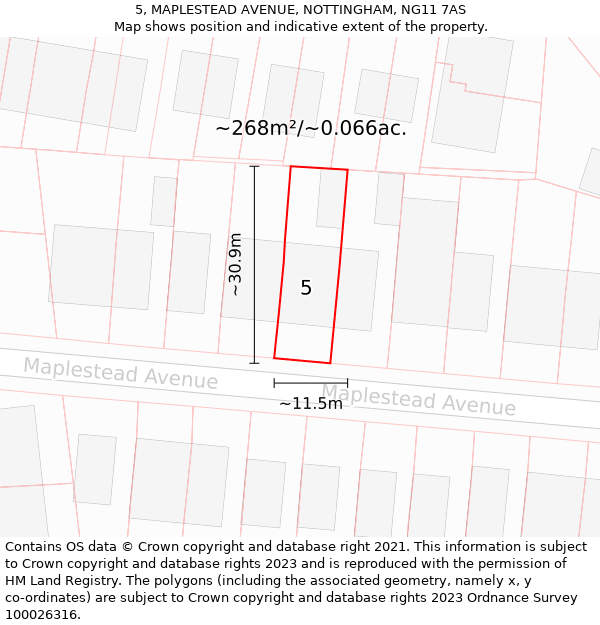 5, MAPLESTEAD AVENUE, NOTTINGHAM, NG11 7AS: Plot and title map