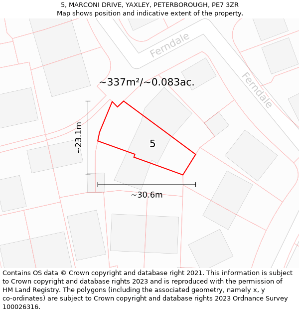 5, MARCONI DRIVE, YAXLEY, PETERBOROUGH, PE7 3ZR: Plot and title map