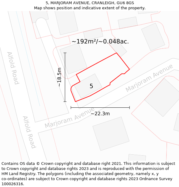 5, MARJORAM AVENUE, CRANLEIGH, GU6 8GS: Plot and title map