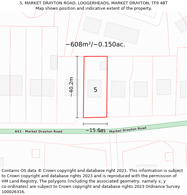 5, MARKET DRAYTON ROAD, LOGGERHEADS, MARKET DRAYTON, TF9 4BT: Plot and title map