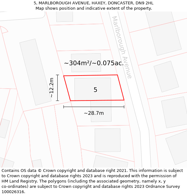 5, MARLBOROUGH AVENUE, HAXEY, DONCASTER, DN9 2HL: Plot and title map