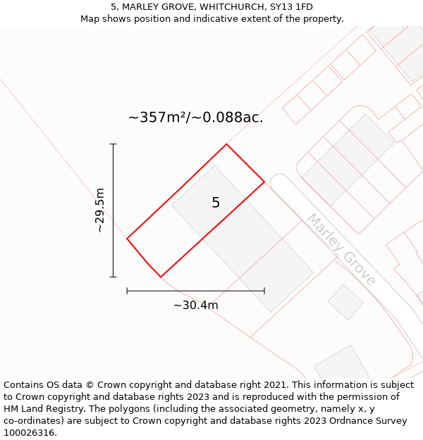 5, MARLEY GROVE, WHITCHURCH, SY13 1FD: Plot and title map