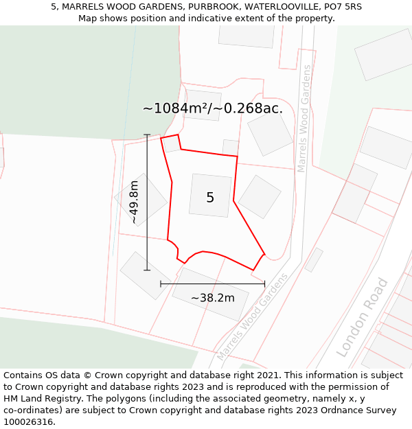 5, MARRELS WOOD GARDENS, PURBROOK, WATERLOOVILLE, PO7 5RS: Plot and title map