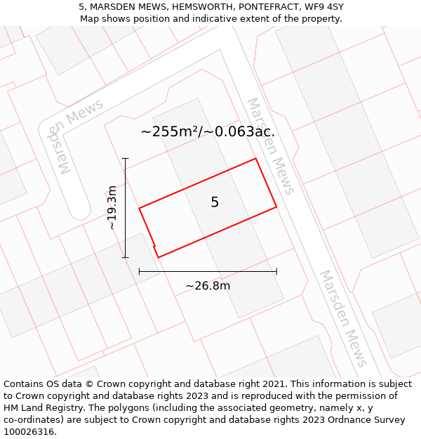 5, MARSDEN MEWS, HEMSWORTH, PONTEFRACT, WF9 4SY: Plot and title map