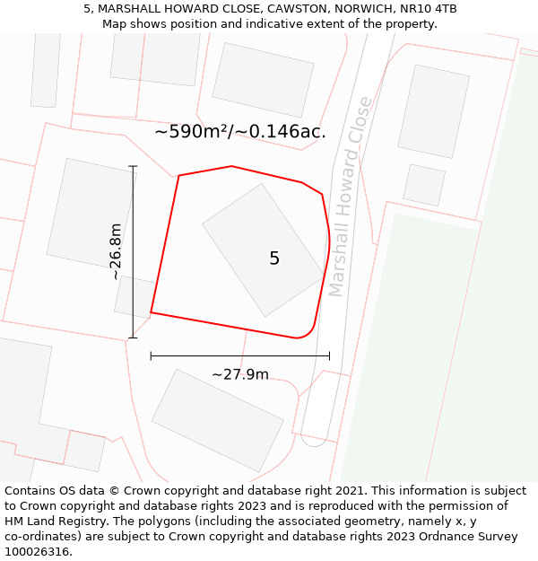 5, MARSHALL HOWARD CLOSE, CAWSTON, NORWICH, NR10 4TB: Plot and title map