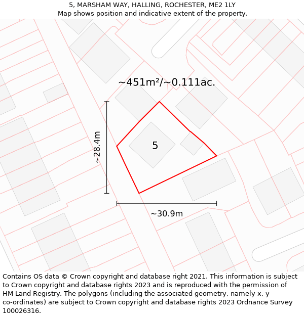 5, MARSHAM WAY, HALLING, ROCHESTER, ME2 1LY: Plot and title map