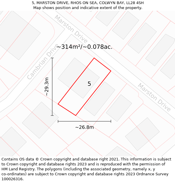 5, MARSTON DRIVE, RHOS ON SEA, COLWYN BAY, LL28 4SH: Plot and title map