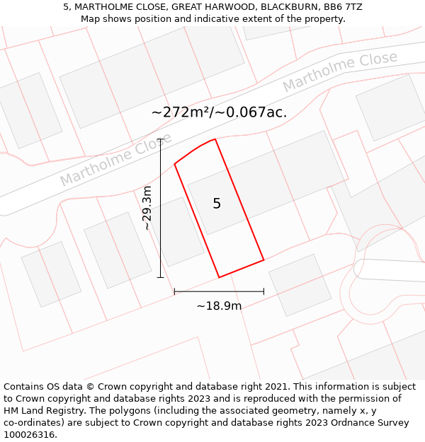 5, MARTHOLME CLOSE, GREAT HARWOOD, BLACKBURN, BB6 7TZ: Plot and title map