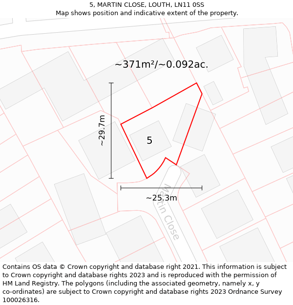 5, MARTIN CLOSE, LOUTH, LN11 0SS: Plot and title map