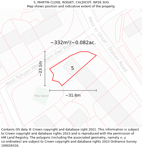 5, MARTIN CLOSE, ROGIET, CALDICOT, NP26 3UG: Plot and title map